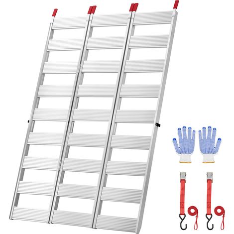 Mophorn Auffahrrampe aus Aluminium 1945 x 1260 mm, dreifach klappbar, mit Gurten, rutschfesten Gummiauflagen und 680 kg Tragkraft, ideal für Pickups, Motorräder und Traktoren (1/5)