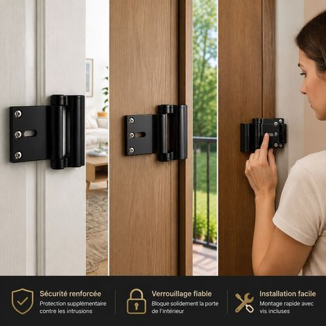 Verrou de Porte de Securite Noir Grand Modele Aluminium 7.7 x 11 x 6 cm avec Alarme (1/4)