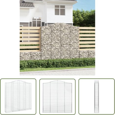The Living Store Panier de gabions arqué 200x30x200/220 cm Fer galvanisé - Paniers De Gabions - Mur De Gabion - Clôture De Jardin - Décoration Jardin - Barrieres Jardin (1/5)