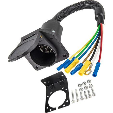 7-poliger Anhängerbeleuchtungsstecker mit vorverdrahtetem, farbcodiertem 6-24V-Kabelbaum und Montagehalterung für LKW, Boot, Wohnwagen und Anhänger (1 Stück) (1/5)