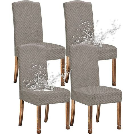 Housse de chaise extensible imperméable à carreaux obliques pour salle à manger, protège-siège de chaise de cuisine, lot de 4, taupe, ajustable pour chaise Parsons (1/5)