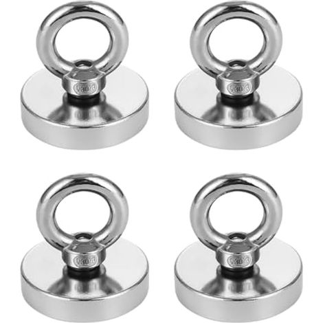 4 Aimants Néodyme Pêche Force 32kg Diamètre 32cm Récupération Boulons (1/4)