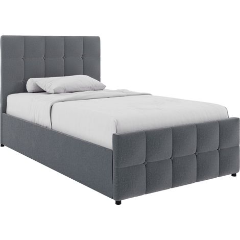Valentina Single Ottoman Bed, Light Grey Linen & Gel Memory Foam Bonnell Spring Mattress, Single (1/5)