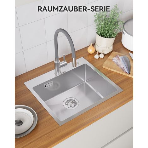 Lavello da cucina in acciaio inox 50 x 45 cm lavello sottotop 50/45 cm lavello da appoggio, spazzolato