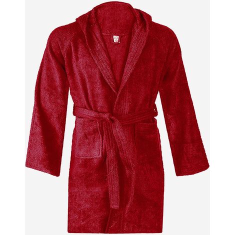 Accappatoio rosso in cotone 100% con cintura e cappuccio Sicilia (1/2)