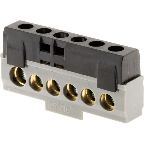 Bornier Phase isolé noir 6 connexions (5x16mm² + 1x25mm²) pour tableau THOMSON / PROTEC (1/4)