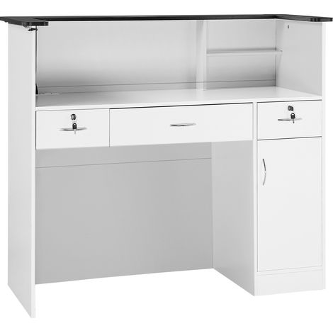 Mophorn Mostrador de recepción 127,5x52x110 cm, mesa de partículas con luz LED y cajones, ideal para recepción en oficinas, salones de belleza y vestíbulos (1/5)