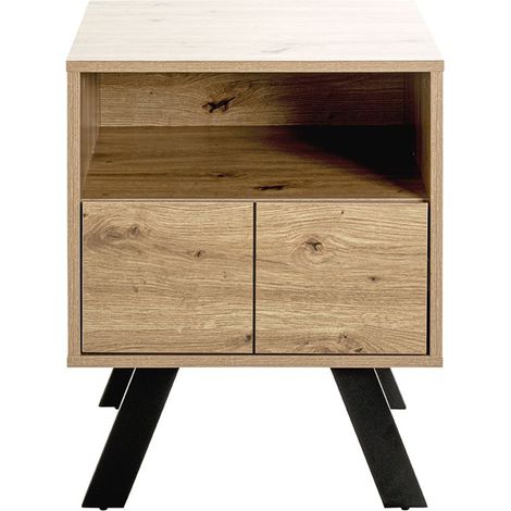 Meuble console, table console avec 1 tiroir en bois coloris chêne et métal noir -longueur 45 x profondeur 40 x hauteur 60 cm (1/4)