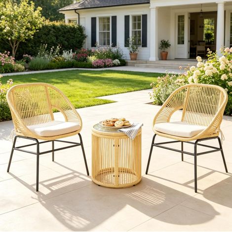 Set salon de jardin 2 chaises 1 table 63x73x81 cm acier beige, compact pour balcon – MEUBLIV (1/5)