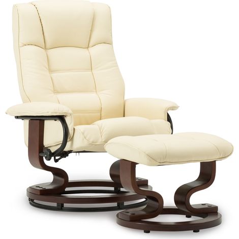 MCombo Relaxsessel mit Hocker, 360°drehbarer Fernsehsessel mit Liegefunktion, bis 120 Kg belastbarer TV-Sessel, moderner Ruhesessel für Wohnzimmer, Kunstleder, 9019 (Weiß-Kunstleder) (1/5)