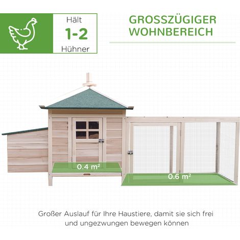Poulailler pour poules naines 196x76x97 cm imperméable, abri à poules avec pondoir, enclos extérieur perchoir, cabane en bois pour 1-2 poules, naturel (1/5)