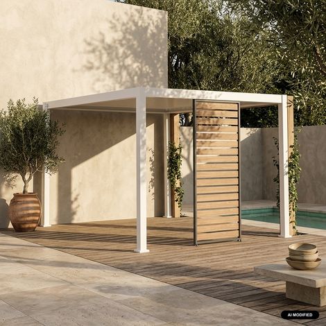sweeek - Persienne 100 cm pour pergola bioclimatique Triomphe aluminium effet bois anthracite (1/5)