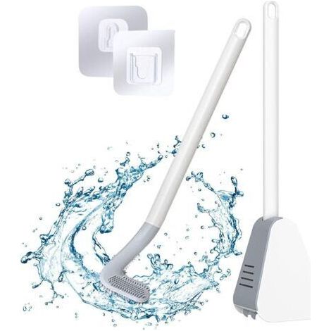 Brosse de toilette Golf avec support et brosse de toilette, brosse de toilette en silicone à long manche (blanche) (1/5)