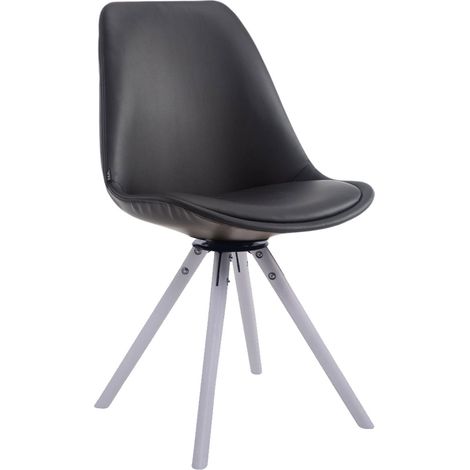 Chaise visiteur x1 pivotante 360° Revêtement similicuir noir piètement bois blanc style scandinave moderne 100008690