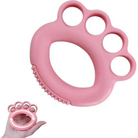 Fortalecedor de agarre de una sola pieza, para antebrazo, muñeca y dedos, juego de pelotas antiestrés para adultos y niños, entrenador de manos y dedos, color rosa. (1/5)