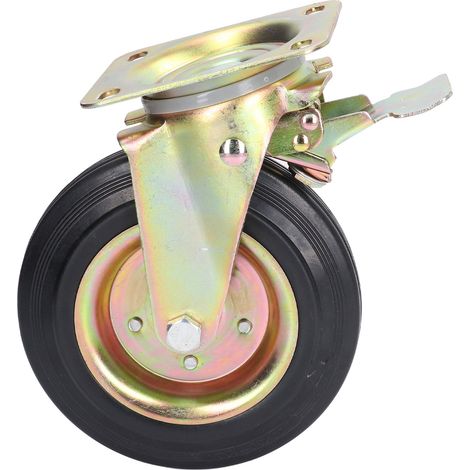 Roulette universelle 8 pouces avec roulement, moyeu en alliage, roue en caoutchouc, frein pour chariot et établi, charge 440LBS. (1/5)
