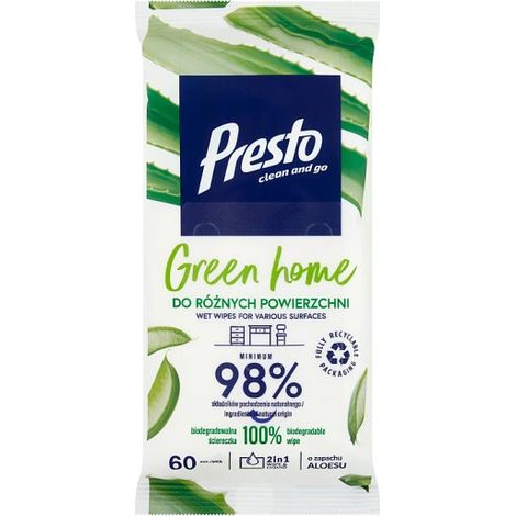 Lingettes ménagères Presto HH pour diverses surfaces, Green Home, 60 unités, rPP (033851).