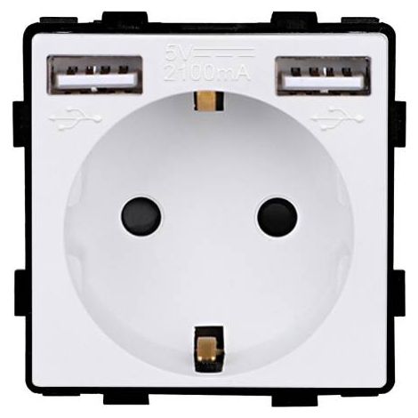 Base Enchufe EU tipo SCHUKO 16A  + cargador rápido USB A+A KOOB, blanco (1/4)