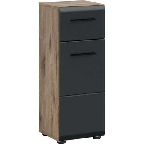 Ice armoire de salle de bain 1 porte, 1 tiroir noir mat, chêne décor. (1/3)