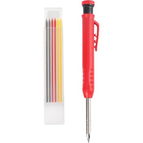 Rnemitery – Crayon de charpentier solide avec 3 recharges – Pointe de 1,6 pouce – Pour marquage sur métal, bois et verre – Taille-crayon intégré (1/5)