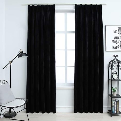 Lot de 2 Rideaux occultants avec crochets, Rideaux pour fenêtres velours noir 140x245 cm pde8087 DESIGN IN (1/5)