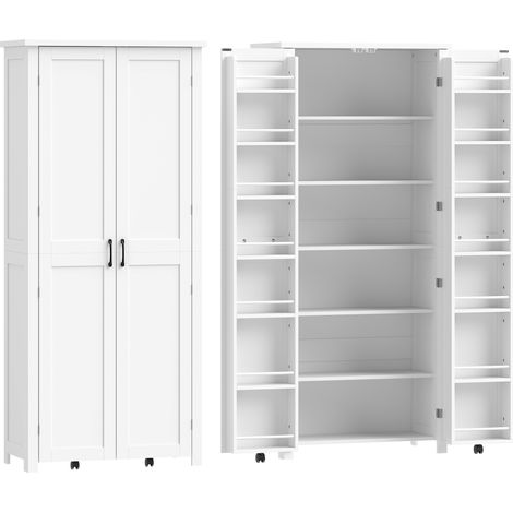 Mobile da Cucina 80x40x180 cm con Ruote 2 Ante 14 Scomparti in MDF Bianco (1/5)