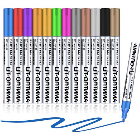 Feutre permanent imperméable : Feutre permanent, stylo à peinture et à verre disponible en 12 couleurs pour peindre sur pierre, métal, plastique, tasses, bois, céramique et pneus. Feutre à base d'huil