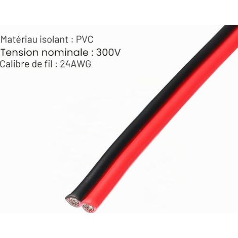 24AWG 2 Core PVC Parallel Wire, Length, Diameter, Red Black, 24 AWG Flexible Wire for LED Cable, Internal Wiring (1/2)