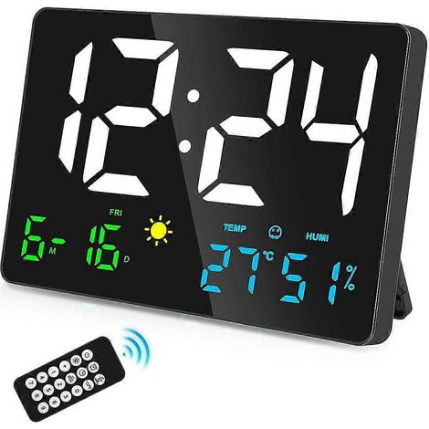 Horloge murale numérique grand format 25 cm, LED USB, avec réveil et station météo intégrée, idéale pour les chambres. (1/5)