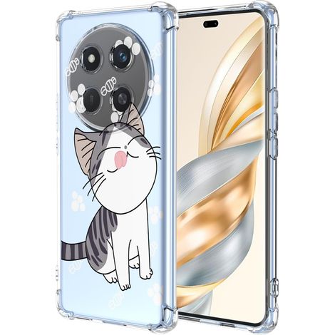 Coque pour Honor Magic 7 Lite 5G Mignon Dessin Animé Chat Motif Mode Dessin, Housse Étui Transparent Antichoc Ultra-Mince, TPU Bumper Case - Cat (1/5)