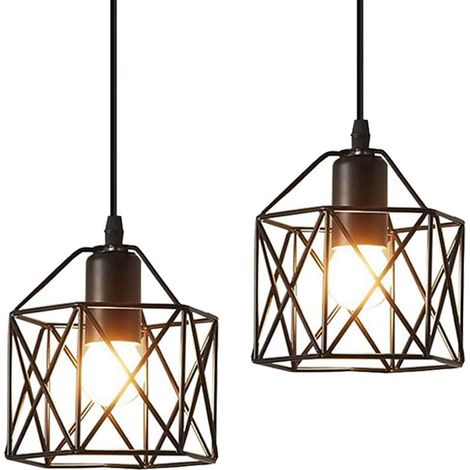 2 Pack Suspension Luminaire Industrielle en Métal Cage Cube Vintage Lustre Abat-jour Plafonnier E27 Salon Chambre Cuisine, 15CM, Noir - Noir BLOW (1/5)