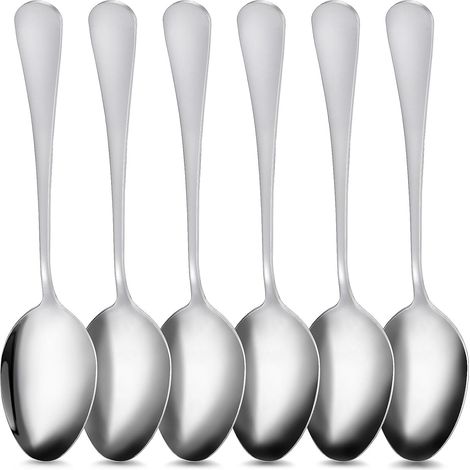 Lot de 6 Cuillères à Soupe de Service en Acier Inoxydable Argenté, Design Ergonomique, Compatible Lave-vaisselle, pour Dîners en Famille et Hôtels (1/5)