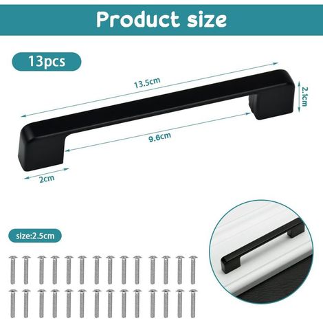 Quadratische Schrankgriffe – 14 Stück, schwarze Schrankgriffe 128 mm – Küche/Schublade/Schrank (1/4)
