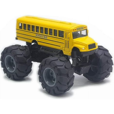 Camion monstre jaune bus scolaire 1:43 voiture jouet en métal friction rétro tracteur véhicules miniatures pour enfants collection cadeau QIUPING (1/4)