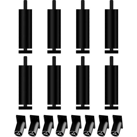 8 tiges de support filetées pour pieds de meubles, 15 cm, en métal, avec plaque de montage, noires. (1/5)