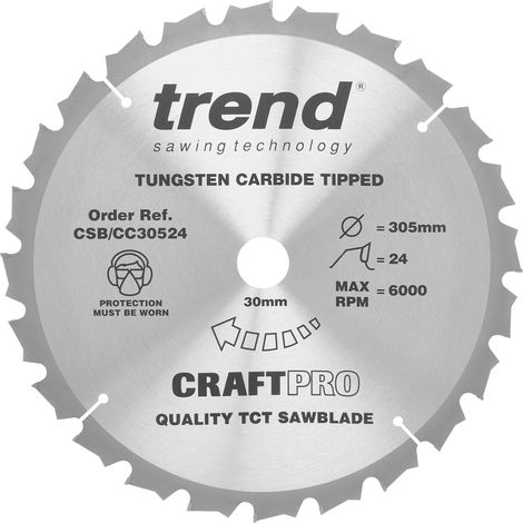 Trend Lama per sega troncatrice per legno, diametro 305 mm, foro 30 mm, 24 denti, TCT, taglio 3 mm, gancio -5°, CSB/CC30524