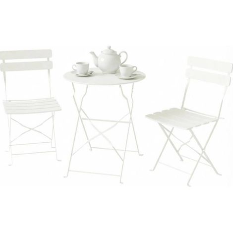 Ensemble bistrot de jardin pliant en métal crème, table ronde Ø58 cm et 2 chaises, mobilier extérieur compact pour balcon, terrasse et jardin  CHICFURN (1/5)