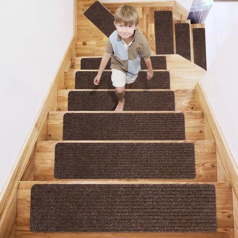 Tapis de marches d'escalier auto-adhésifs, antidérapants en TPR, lavables, pour escaliers intérieurs, gris-blanc (1/2)