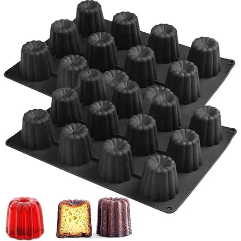 Molde de silicona para mini canelés de 2 piezas, molde antiadherente para chocolate de 12 cavidades, moldes de silicona para pasteles de chocolate, gelatina, pudín, mousse (negro)