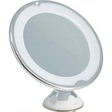 Espejo de maquillaje redondo con luz LED, alimentado por pilas, color plata, 20 cm, 1 unidad.