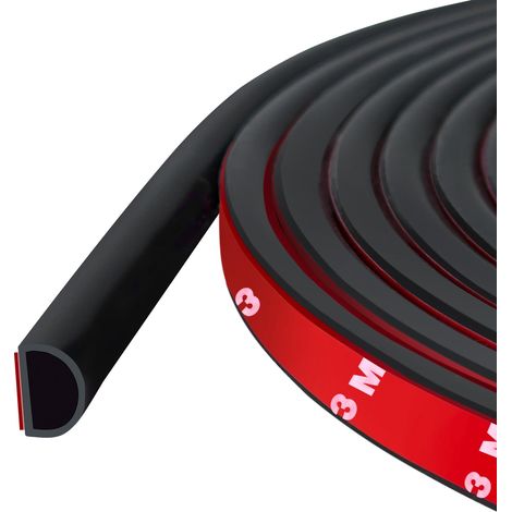 Joint de porte/fenêtre en silicone autocollant en forme de D,noir (9 mm x 8 mm),6 m - Étanchéité anti-bruit et poussière (1/5)
