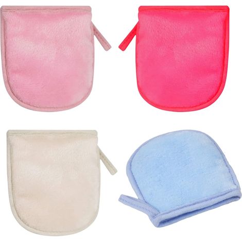 4 pcs Gants nettoyants réutilisables en microfibre Gants nettoyants pour le visage Gants nettoyants lavables (1/5)