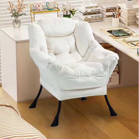 Sillón relax 70x20x77 cm blanco roto en metal con bolsillo lateral y montaje fácil (1/4)