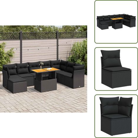 vidaXL Salon de jardin 9 pcs avec coussins noir résine tressée (1/5)