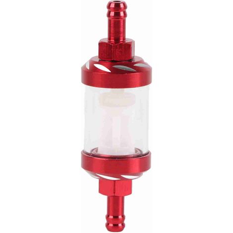 Filtre à carburant moto inline Ortviai 8mm robuste en verre trempé et métal anticorrosion rouge universel pour deux-roues (1/5)