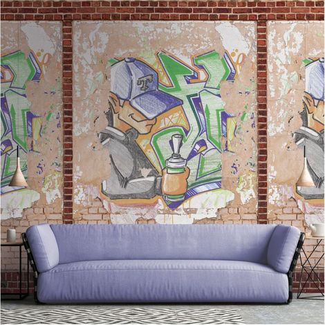 Photo wallpaper Profhome 392411 hot embossed non-woven wallpaper smooth brick look matt brown beige red blue 1.59 m x 2.8 m (1/4)