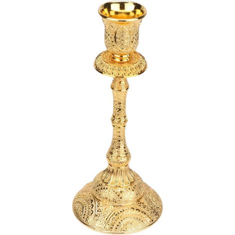 Bbougeoirs coniques vintage en métal, style pilier, élégants bougeoirs en laiton doré, ensemble de candélabres décoratifs pour centres de table, mariages et décoration intérieure (1/5)