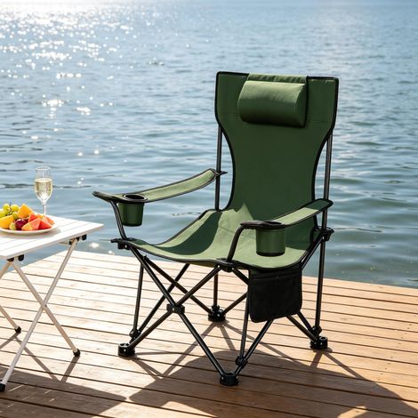 Chaise pliante ergonomique, siège de pêche avec repose-pieds extensible, tabouret de camping portable, chaise de randonnée, fauteuil de loisirs (1/5)