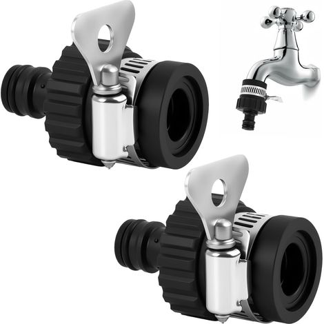 Adaptador universal de 2 piezas para grifos de manguera de jardín y piscina, conector de goma y latón con mango de metal, compatible con grifos de cocina, lavadora y jardín. (1/5)