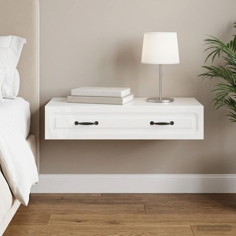Table d’appoint murale avec rangement blanc brillant en bois d’ingénierie 87,5 x 34,5 x 17 cm - PANGIVO (1/5)